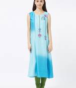 Blue embroidered cotton kurti