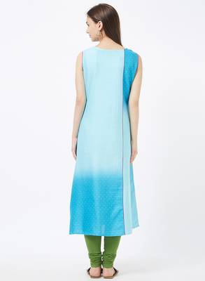 Blue embroidered cotton kurti 2