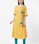 Yellow printed cotton kurti