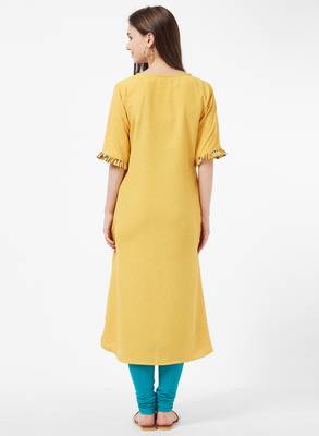 Yellow printed cotton kurti 2