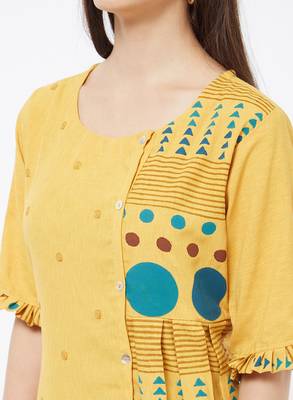 Yellow printed cotton kurti 5