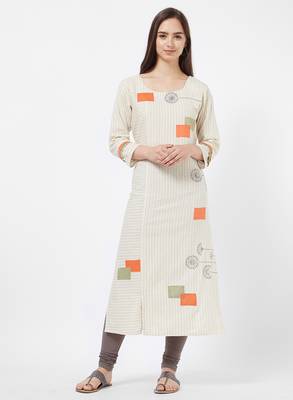 Orange printed cotton kurti 1
