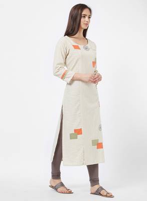 Orange printed cotton kurti 3