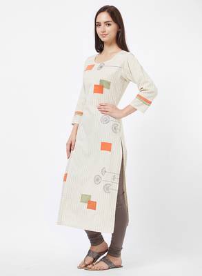 Orange printed cotton kurti 4