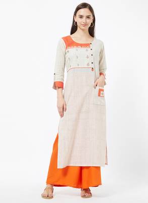 Orange embroidered cotton kurti 1