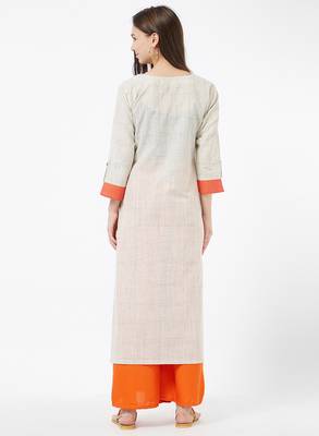 Orange embroidered cotton kurti 2