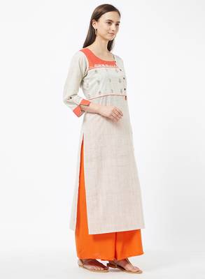 Orange embroidered cotton kurti 3