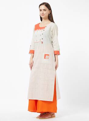 Orange embroidered cotton kurti 4