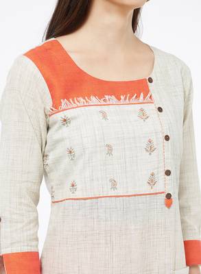Orange embroidered cotton kurti 5