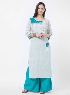 Green embroidered cotton kurti 1