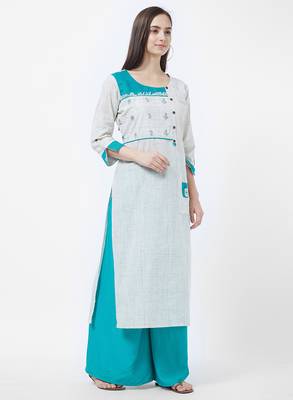 Green embroidered cotton kurti 3