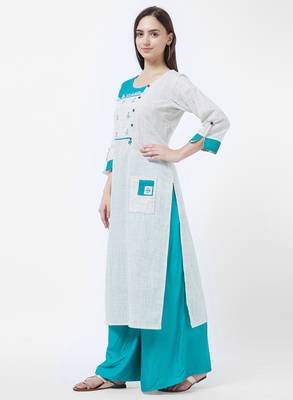Green embroidered cotton kurti 4