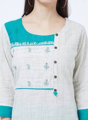 Green embroidered cotton kurti 5