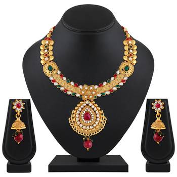 Traditional Designer Leaf Shape Gold Plated Multy Stone Necklace Set For Women 1