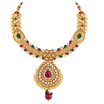 Traditional Designer Leaf Shape Gold Plated Multy Stone Necklace Set For Women 3
