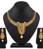 Exclusive Leaf Design Gold Plated Lct Stone Enamel Work Necklace Set For Women