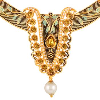 Exclusive Leaf Design Gold Plated Lct Stone Enamel Work Necklace Set For Women 3
