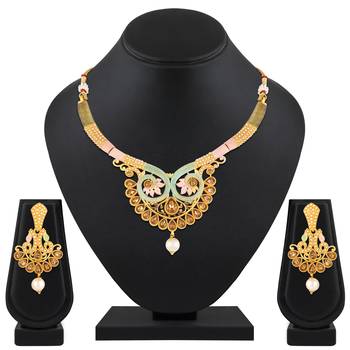 Latest Fashionable Choker Style Enamel Work Gold Plated Lct Stone Necklace Set For Women 1