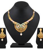 Latest Fashionable Choker Style Enamel Work Gold Plated Lct Stone Necklace Set For Women