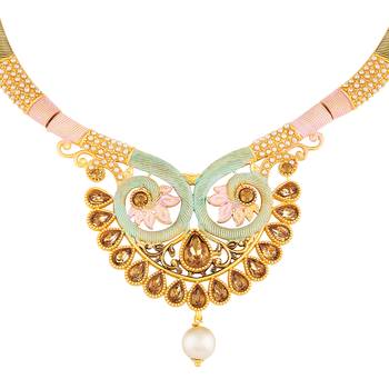 Latest Fashionable Choker Style Enamel Work Gold Plated Lct Stone Necklace Set For Women 3