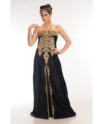 black velvet embroidered zari_work fustan partywear gown 1