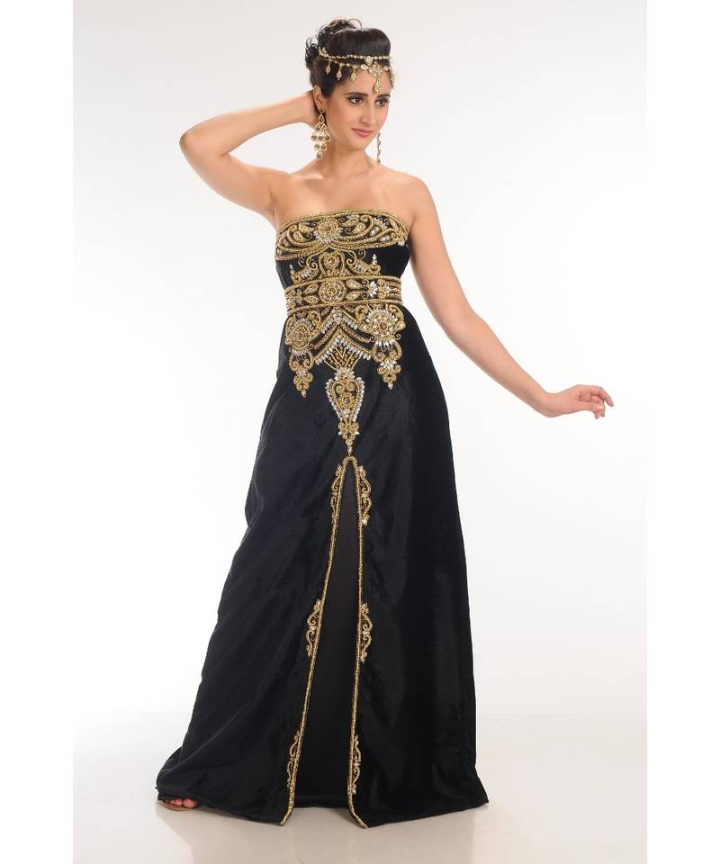 black velvet embroidered zari_work fustan partywear gown