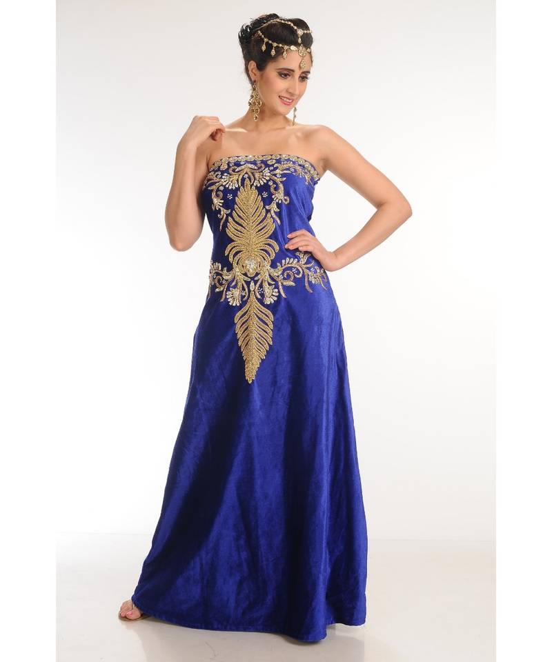 royal-blue velvet embroidered zari_work fustan partywear gown