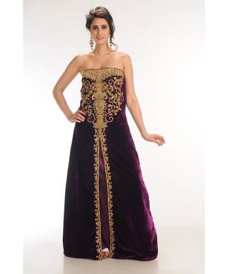 wine velvet embroidered zari_work fustan partywear gown 1