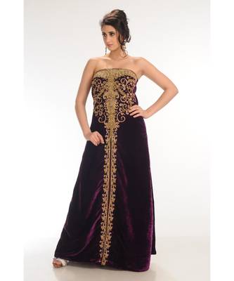 wine velvet embroidered zari_work fustan partywear gown 2