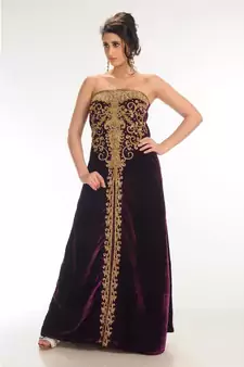 wine velvet embroidered zari_work fustan partywear gown