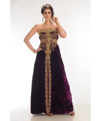 wine velvet embroidered zari_work fustan partywear gown 3