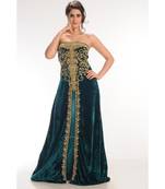 teal velvet embroidered zari_work fustan partywear gown