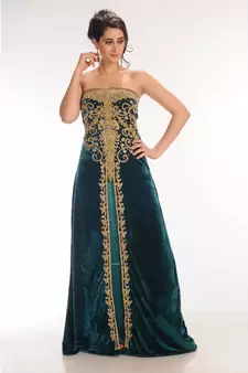 teal velvet embroidered zari_work fustan partywear gown