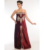 maroon velvet embroidered zari_work fustan partywear gown