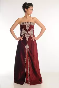 maroon velvet embroidered zari_work fustan partywear gown