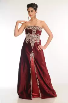maroon velvet embroidered zari_work fustan partywear gown