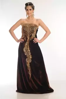 brown velvet embroidered zari_work fustan partywear gown