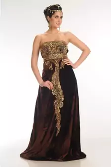 brown velvet embroidered zari_work fustan partywear gown