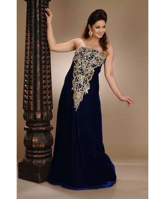royal-blue velvet embroidered zari_work fustan partywear gown 1