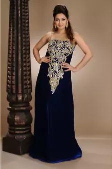 royal-blue velvet embroidered zari_work fustan partywear gown