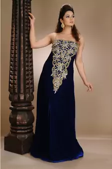 royal-blue velvet embroidered zari_work fustan partywear gown