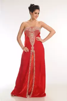 red velvet embroidered zari_work fustan partywear gown