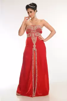 red velvet embroidered zari_work fustan partywear gown
