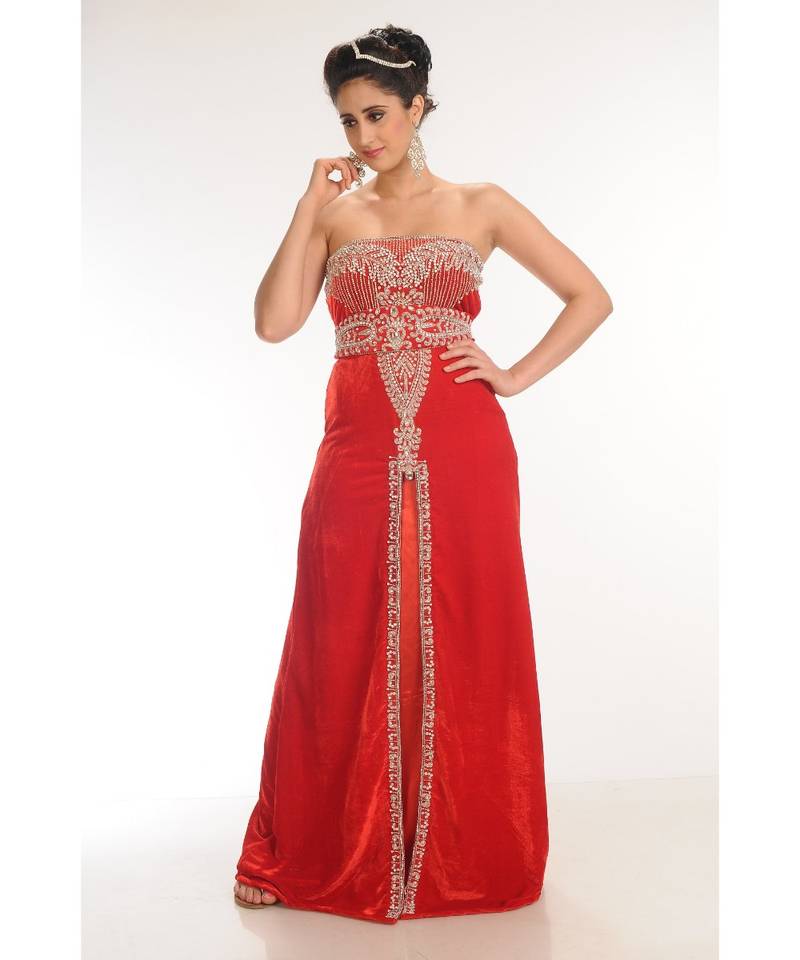 red velvet embroidered zari_work fustan partywear gown