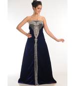 royal-blue velvet embroidered zari_work fustan partywear gown