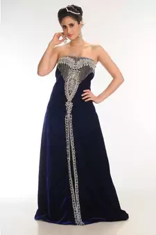 royal-blue velvet embroidered zari_work fustan partywear gown