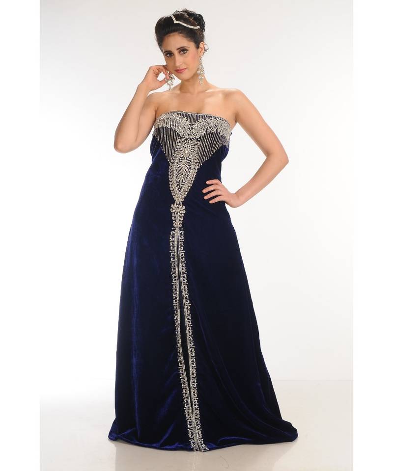 royal-blue velvet embroidered zari_work fustan partywear gown