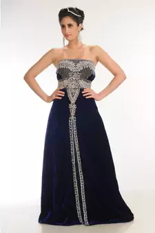 royal-blue velvet embroidered zari_work fustan partywear gown