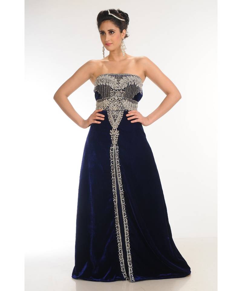 royal-blue velvet embroidered zari_work fustan partywear gown