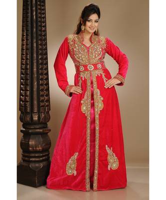 red velvet embroidered zari_work islamic-kaftans 2